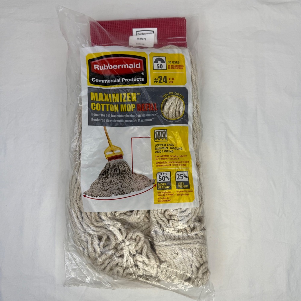 Rubbermaid Commercial Maximizer Cotton Mop Refill #24 White Red 1887078 New